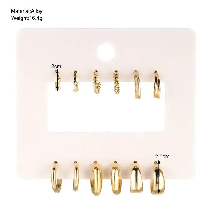 Boucles d'oreilles créoles en acier inoxydable pour femmes, cristal contre-indiqué, cercle en métal, piercing au cartilage géométrique, ensemble de bijoux, 6 pièces par ensemble