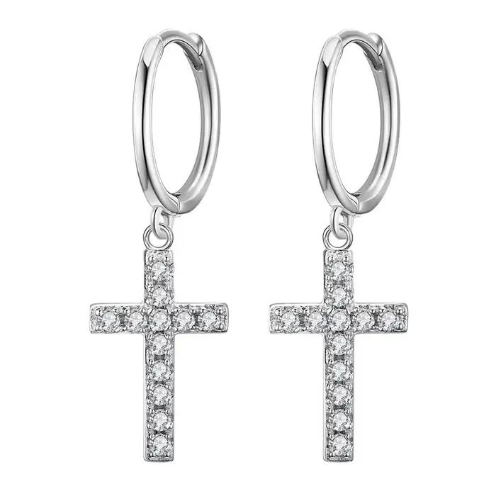 Boucles d'oreilles croix en argent regardé 925 pour femmes, bijoux créatifs et sexy, cadeau personnalisé