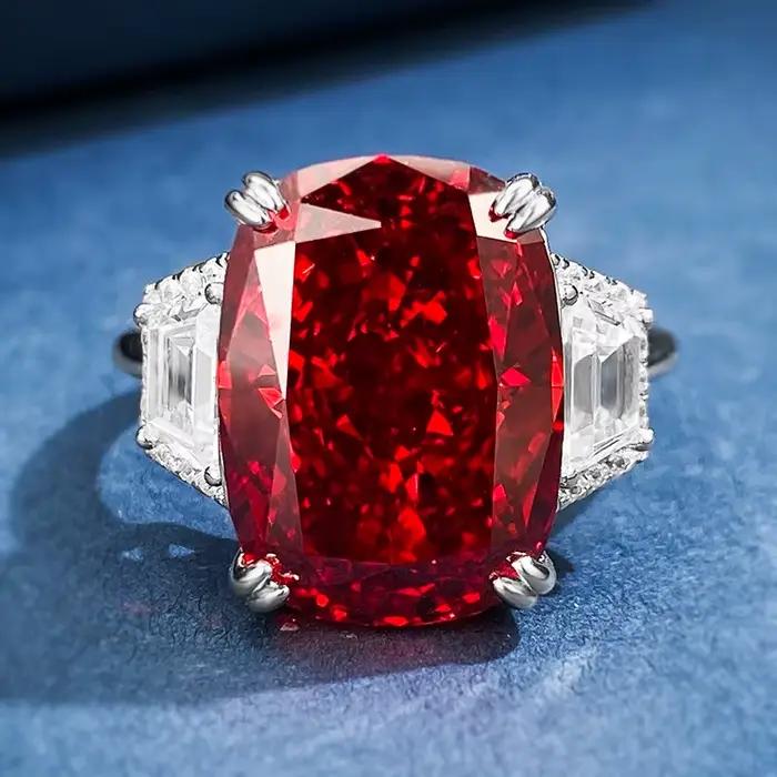 Wong Rain – bague de cocktail vintage en argent Sterling 100% 925, 11x15 MM, saphir de laboratoire, rubis, diamant à haute teneur en carbone, bijoux fins