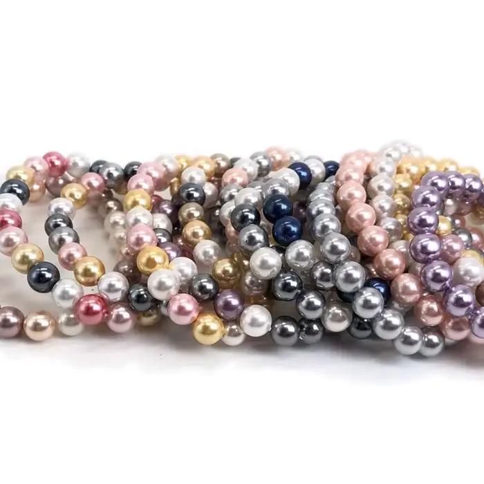 Bracelet de perles en coquillage tricolore, imitation de perles galvanisées, breloque élastique, bijoux pour femmes, cadeau d'anniversaire de mariage