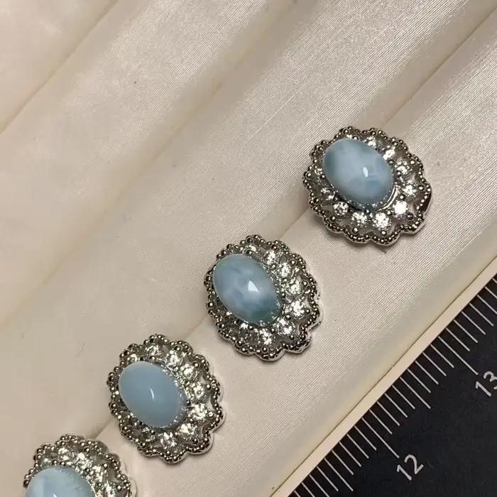 Boucles d'oreilles clous en larimar naturel authentique BLUE OVA, bijoux en cuivre, cadeau, pierre précieuse véritable