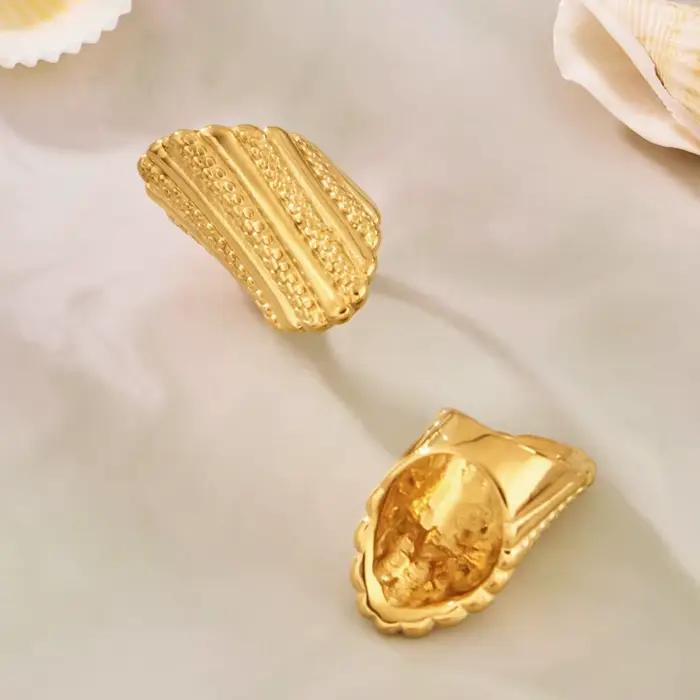 Bague en forme de feuille en acier inoxydable pour femmes, plaquée or 18 carats, motif fleur de lys, bague statement épaisse texturée, bague cocktail