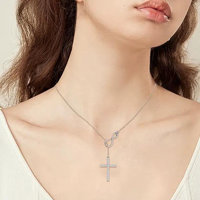 Collier pendentif infini en argent Sterling 925 pour femmes, bijoux ronds en croix Moissanite 0,5 ct avec certificat