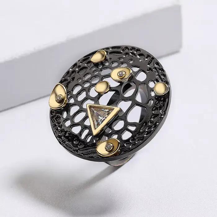 Bague de personnalité exagérée pour hommes et femmes, ronde, creuse, bicolore, or noir, bicolore, bijoux italiens, nouveau