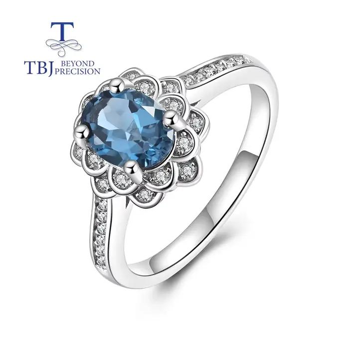 Bague ovale en topaze bleue naturelle de londres, design classique, bijoux fins en argent Sterling 925, cadeaux d'anniversaire et d'anniversaire pour femmes
