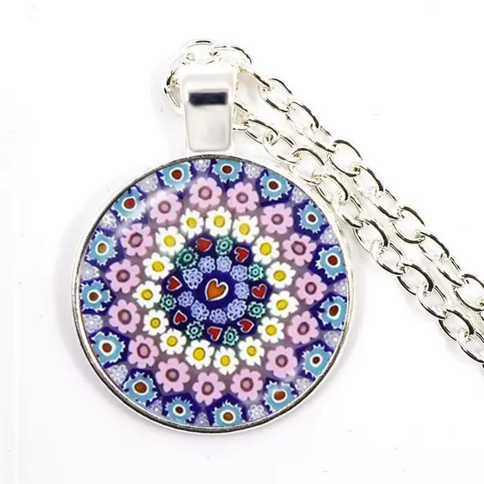 Murano Millefiori pendentif collier multicolore fleur 25mm verre Cabochon collier bijoux pour femmes hommes cadeau en gros