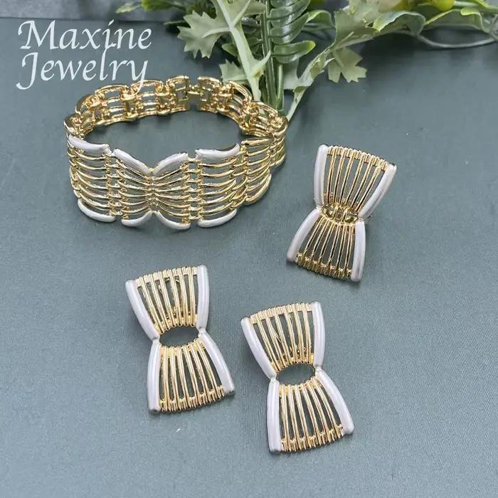 Ensemble de bijoux plaqué or 18 carats de Dubaï pour femme, collier italien exquis, boucles d'oreilles originales, bracelet, bague, cadeaux de fête de mariage pour patients