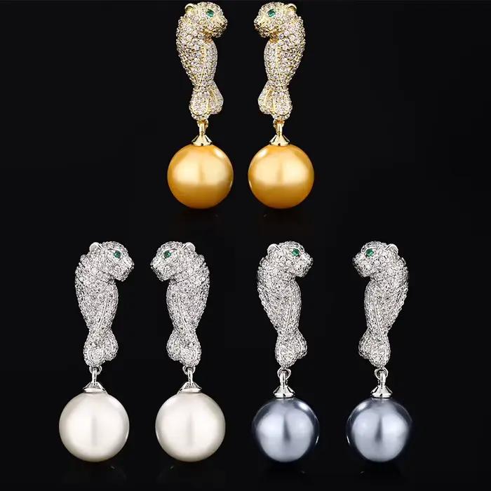 Boucles d'oreilles léopard de luxe pour femmes, classique, cubique, contre-indiqué, grande goutte de perle, bijoux élégants, accents en cristal de Rotterdam, accessoires
