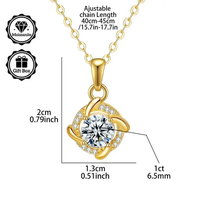 Collier moissanite 1 carat pour femme, bijoux pour femme, collier hypoallergénique, plaqué or, cadeau de noël
