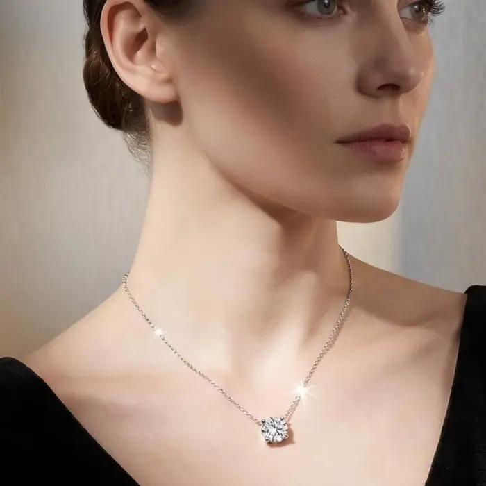Collier en argent Sterling 925 avec pendentif en Moissanite véritable, classique pour femmes, accessoires de bijoux de mariage exquis, cadeaux à la mode