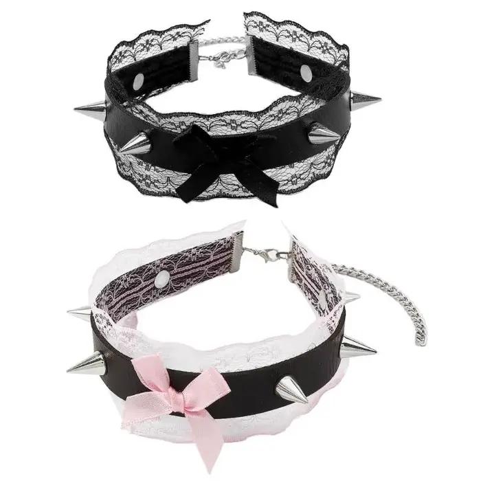 Collier cou goth rose