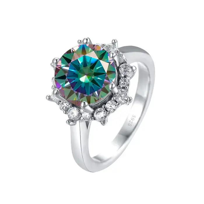 PomerceJelly Luxe 3 Carat Moissanite Diamant Bijoux S925 Bague De Mariage En Argent Sterling Pour Les Femmes Fleur En Forme De Conception Size5-9