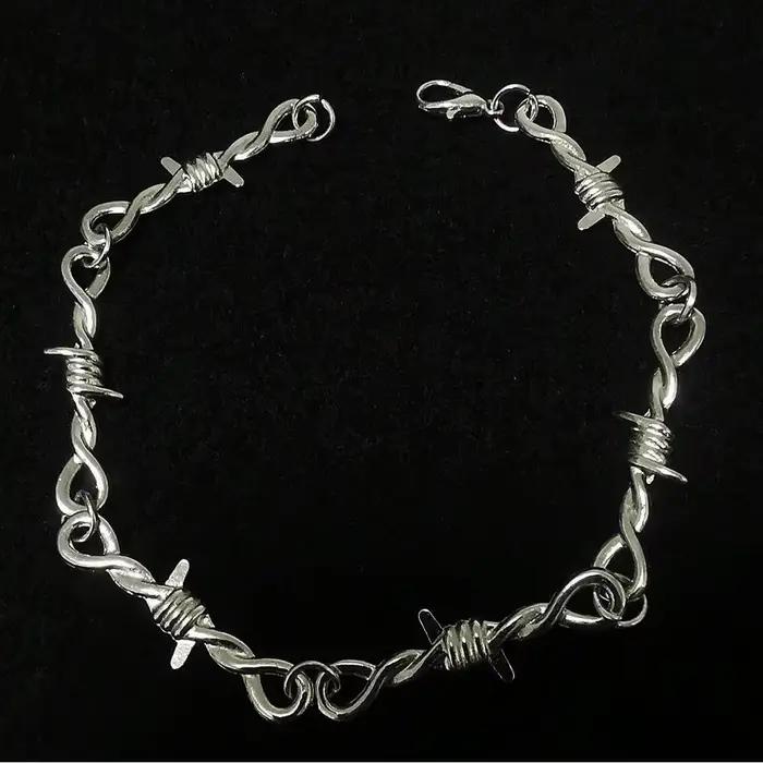 Bracelet Gothique Chaîne Fil Barbelé pour Hommes et Femmes, Bracelet Maillons Cubains Réglable Style Punk Emo, Bijoux