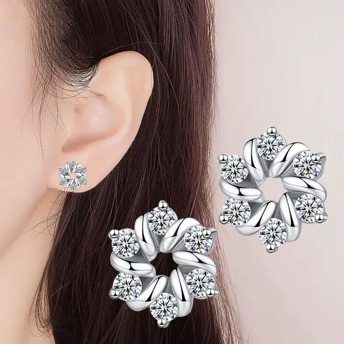 Boucles d'oreilles en argent sterling 925 véritable avec zircon cubique, clous d'oreilles en argent pour femmes, bijoux en argent sterling