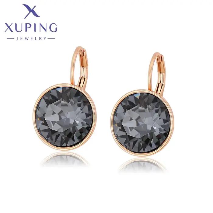Bijoux Xuping, nouveaux charms élégants et tendance, boucles d'oreilles rondes en cristal, boucles d'oreilles couleur or pour femmes, cadeau de bijouterie