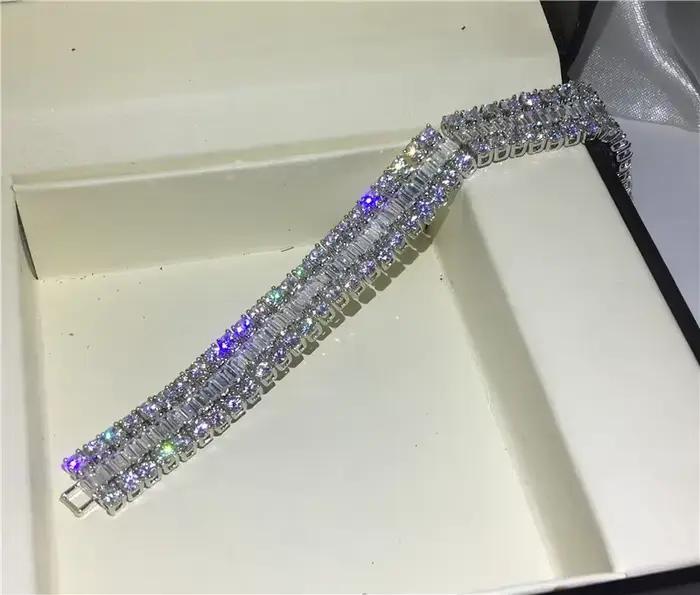 Bracelet de Tennis fait à la main pour amoureux, diamant de laboratoire rempli d'or blanc, Bracelets de fiançailles pour femmes, accessoires de mariage