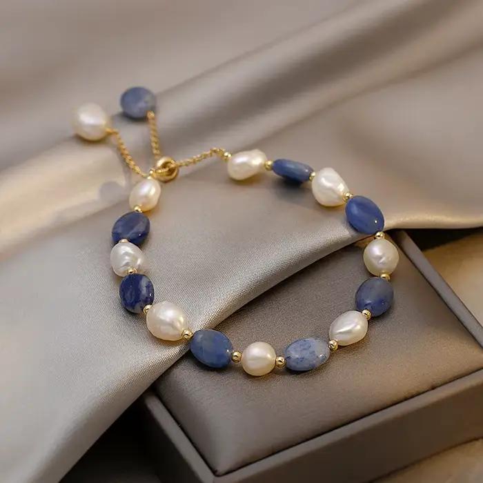 Bracelet en perles de cristal et de jade aventurine bleue, style minimaliste et élégant, design délicat pour femme, bijoux de fête