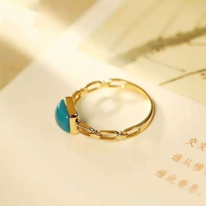 Bague en or prairie pour femme, artisanat à la mode, bague bleue brillante simple, conception de chaîne classique, bijoux de banquet, 430
