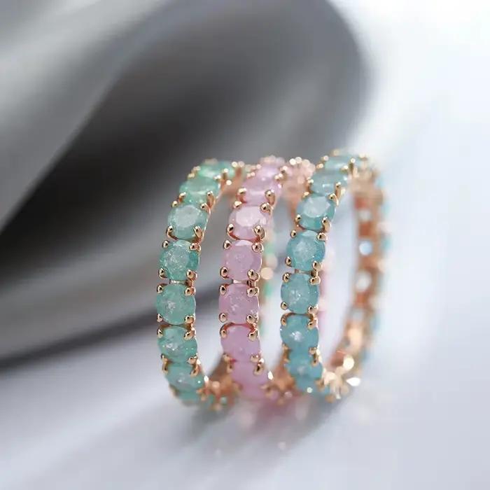 Wbmqda-Bague en pierre narmulticolore pour femme, bijoux en or rose, rose, bleu, vert, naturel, Zcomprend on Setting, fraîchement Fashion, document, 585