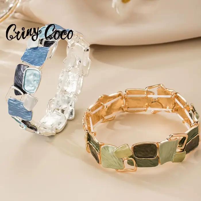 Bracelet géométrique en émail Cring Coco, bracelet élégant carré pliable et extensible, bijoux Boho en alliage de Zinc pour femmes Val