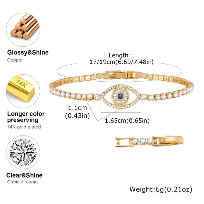 Bracelet chaîne Vnox Classic Evil Blue Eye en zircone pour femmes, bracelet tennis plaqué or, zircone AAA, bracelets porte-bonheur, bijoux