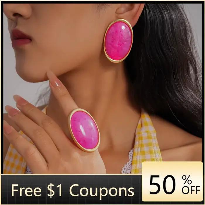 Grandes boucles d'oreilles ovales pour femme, clous d'oreilles géométriques minimalistes, boucles d'oreilles en résine surdimensionnées et exagérées, bijoux d'oreille féminins pour soirée