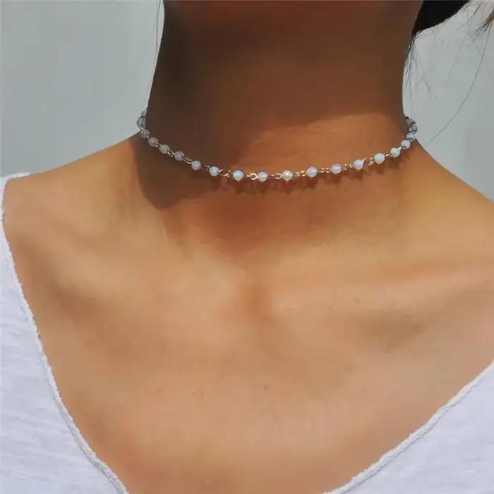2020 nouveau Design bijoux femme Simple noir blanc collier de perles fait à la main collier ras du cou