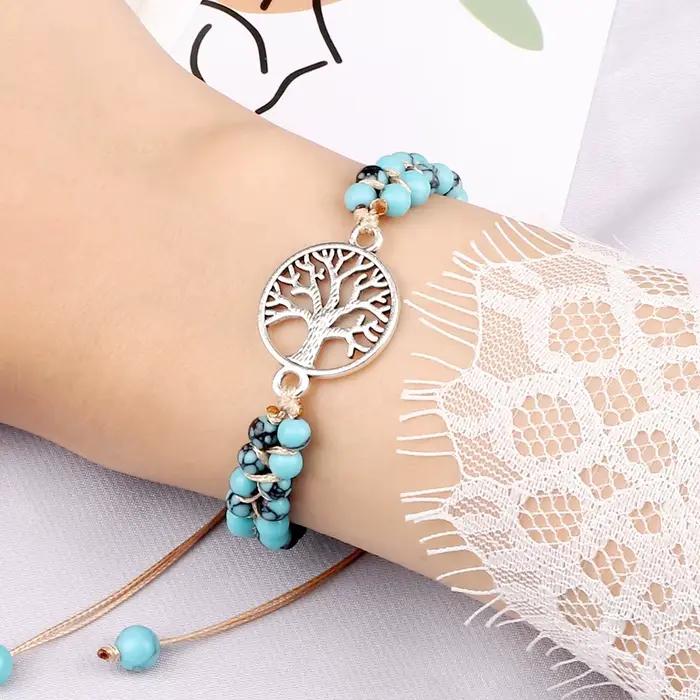 Bracelet de perles d'arbre de vie pour femmes, pierre naturelle, perles mala, bracelets tressés faits à la main, méditation d'ami, bijoux de guérison Reiki