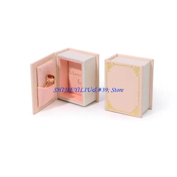 E21F boîte rangement bijoux Vintage en forme livre, Portable pour bagues, pendentifs clous d'oreilles avec fermeture