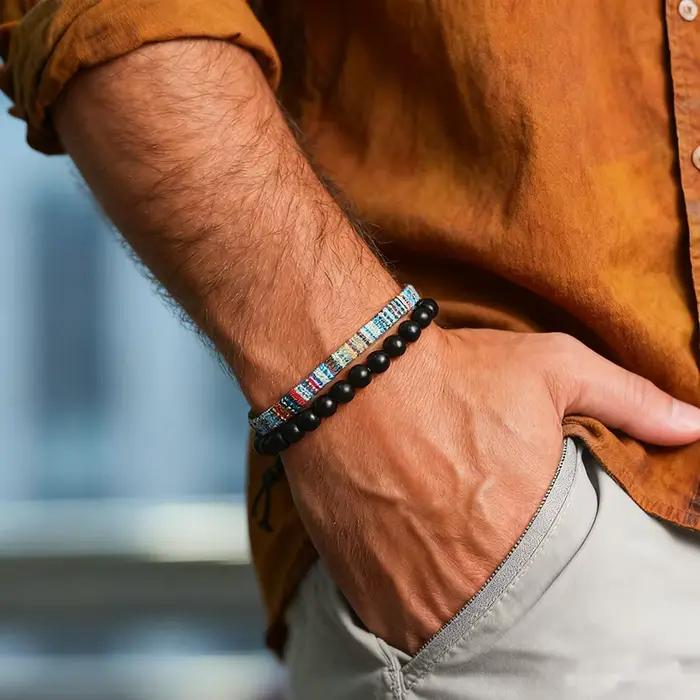 Noter ethnique hommes Bracelet ensemble tressé à la main bohême tissu Braclet polyvalent hommes poignet accessoires Pulseria Hombre Yoga Joias