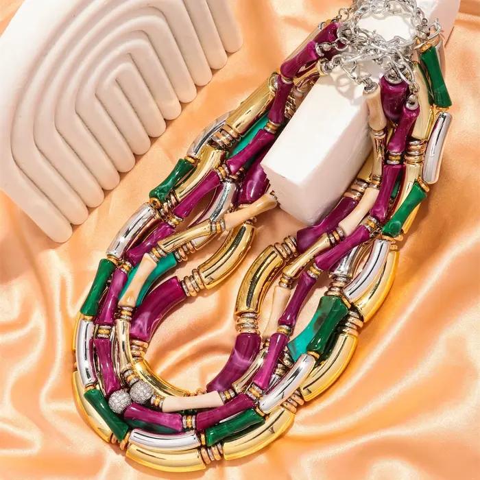 Boho Acrylique Bambou Tube Incurvé Empilable Président Colliers, Bracelet pour Femmes Hommes, Hip Hop Résine Coude Perles Collier Ras Du Cou 2024 Bijoux