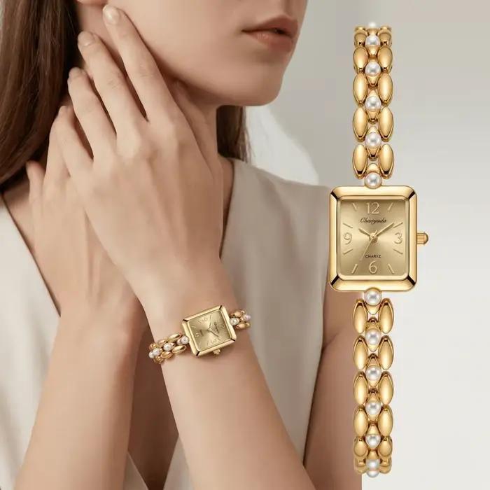 Montre de Luxe pour Femme, Montre-Bracelet Carrée à Quartz Tendance, Élégance Vintage, Montre-Bracelet pour Femme, Cadeau, Reloj de Mujer