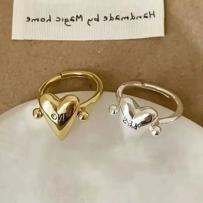 Bague en forme de cœur rotative lisse pour femmes et hommes, Vintage, oui ou sans lettre, bagues réglables, Design de Niche, accessoire de bijoux pour Couple