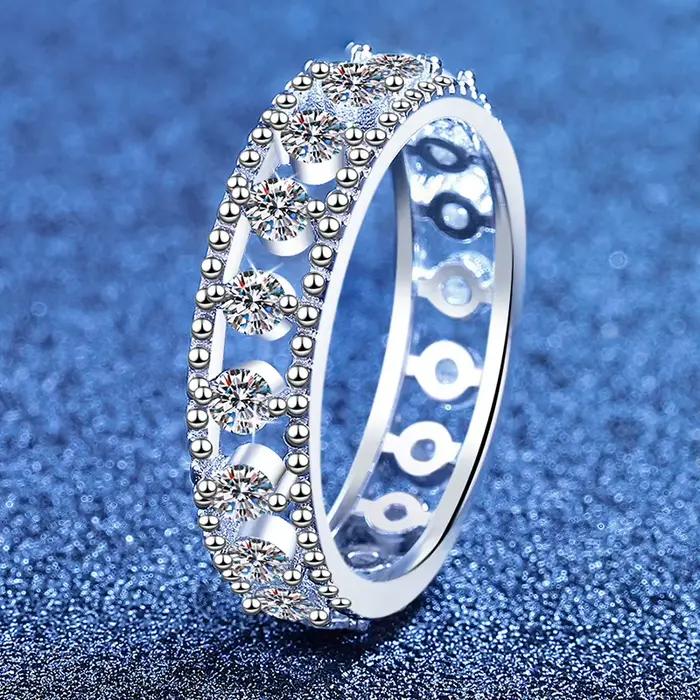 Bague Vintage en Or Blanc Massif 18 carats pour Femme, Bague de Mariage en Moissanite, Accessoire de Fête Superbe pour Anniversaire, Couleur D
