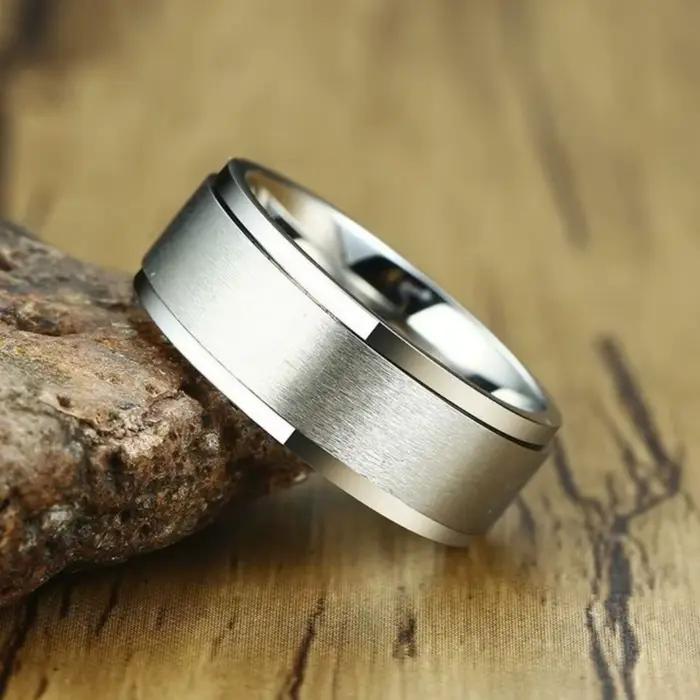 Bague anti-stress rotative brossée mate double couche unisexe, bijou de mode pour soulager le stress
