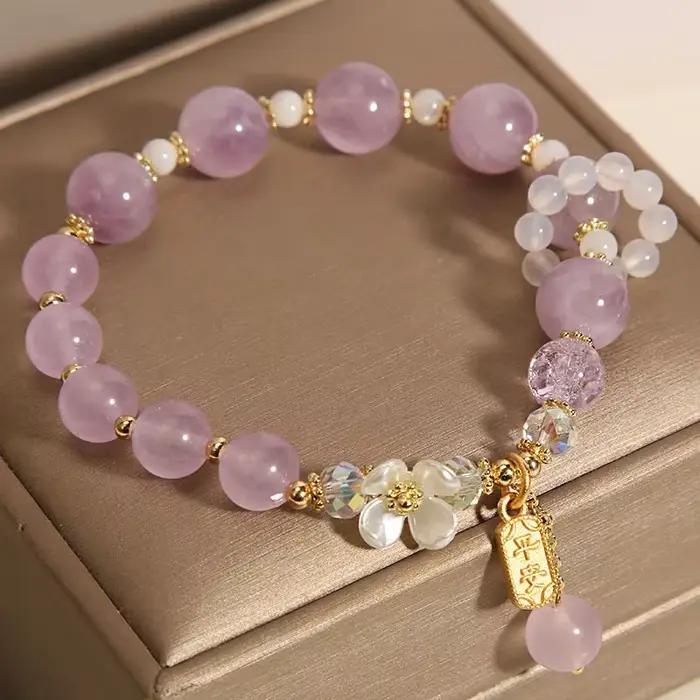 Bracelets en cristal de pop-corn en calcédoine naturelle, pendentif de fleur pour femmes, chaîne de perles, bijoux de fête d'anniversaire et de mariage