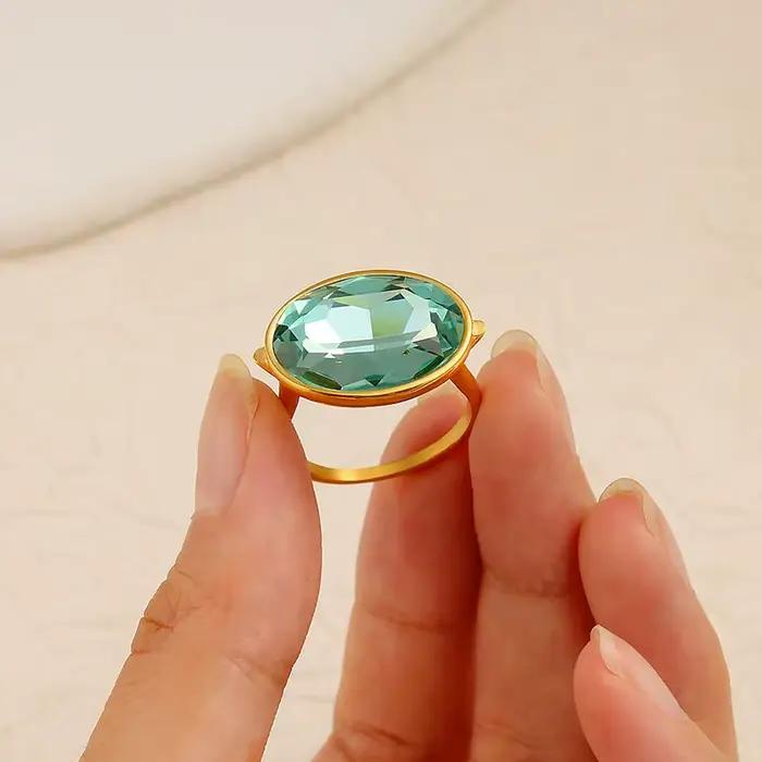 Bagues chevalière en pierre ovale bleue, bagues en acier inoxydable pour femmes, bijoux minimalistes délicats en acier inoxydable, bijoux non ternissants