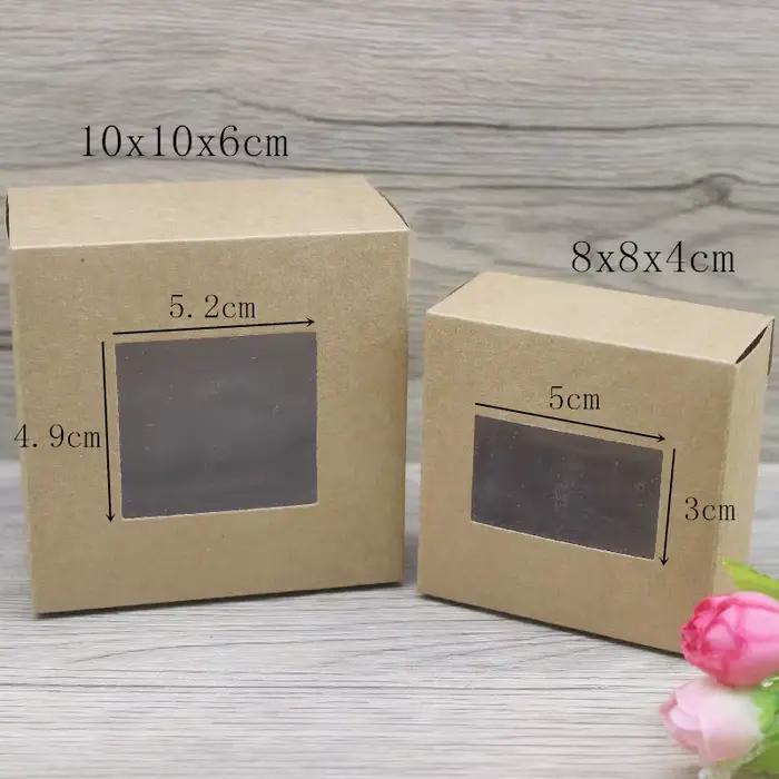 10 pièces bricolage cadeaux paquet avec fenêtre blanc/kraft bijoux paquet boîte gâteau emballage pour mariage maison fête muffin boîte d'emballage