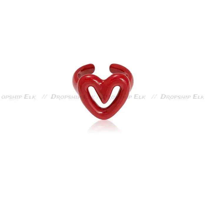 Bague en forme de cœur en émail blanc et rouge, glaçure géométrique goutte à goutte pour femmes et filles, bagues d'ouverture amusantes Y2K, bijoux cadeau, vente en gros