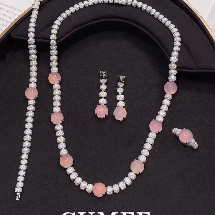 MEE-Boucles d'Oreilles en Calcédoine Rose Incrustée pour Femme, Argent Sterling 925 Plaqué Or, Mode Toxique