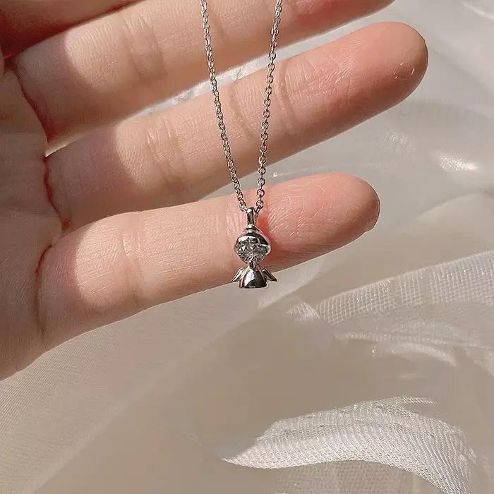 Collier avec pendentif goutte d'eau en Zircon brillant, Vintage français, fée femme, couleur or argenté, chaîne de clavicule Simple, bijoux