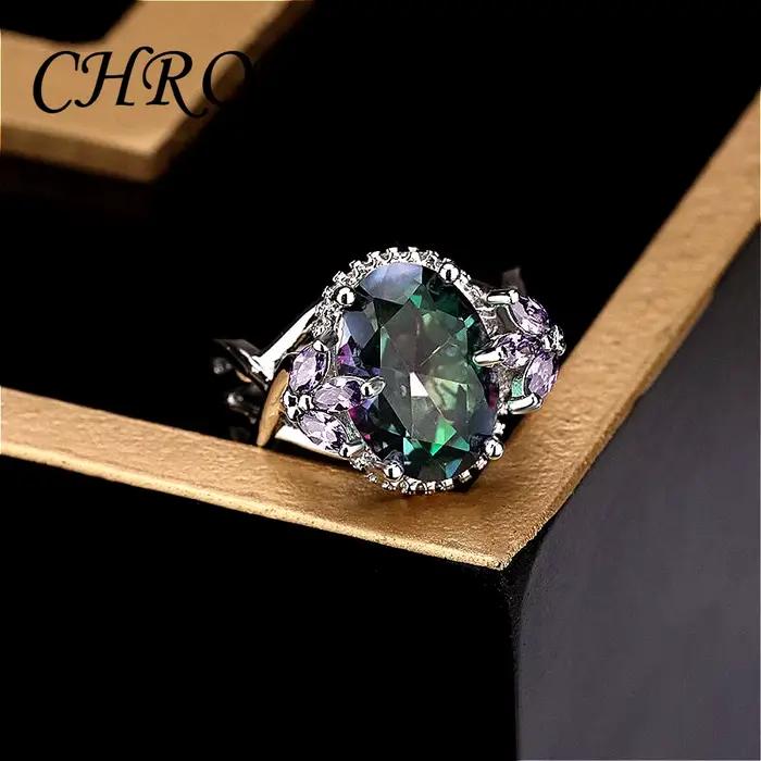 Bague de princesse en argent pur 95% exquis, nouveau modèle avec pierres précieuses en zircone sept couleurs - Bague de fiançailles