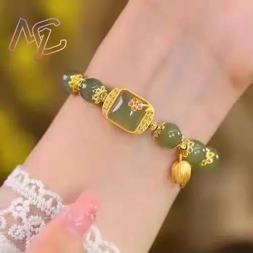 Bracelet Lotus en Jade véritable, breloque de styliste, pierres précieuses, bijoux naturels, amulette, Talismans à la mode, accessoires, perles, Agate