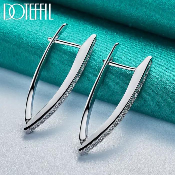 DOTEFFIL 925 en argent Sterling AAA Zircon breloque V boucle d'oreille pour femme bijoux mode cadeau de fête de mariage