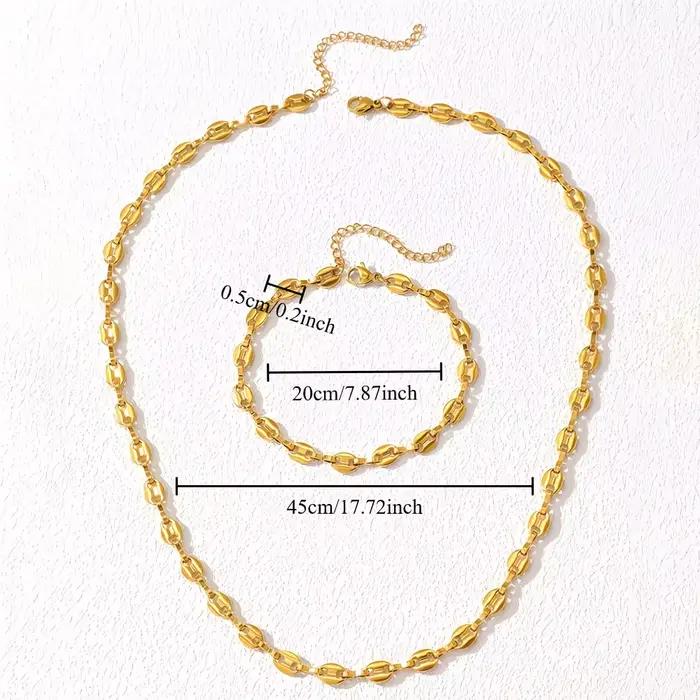 Ensemble collier et bracelet tendance pour homme et femme, couleur or, perles en forme de grains de café, avec fermoir en acier inoxydable, bijoux de cou pour soirée