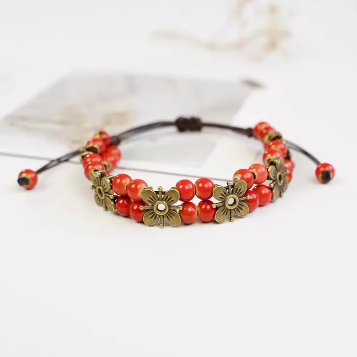 Bracelet en céramique fait main avec perles pour femmes, bijoux en corde réglable, vente en gros
