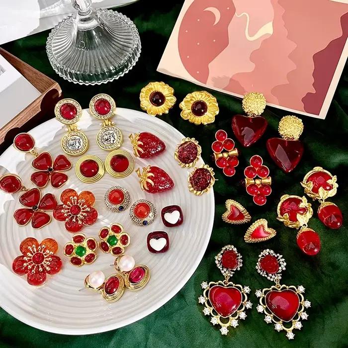 Boucles d'oreilles classiques bordeaux, bijoux de luxe de grande taille pour femmes et filles, Design de Niche, cadeau élégant, Clips d'oreille pour dames, fête de Banquet