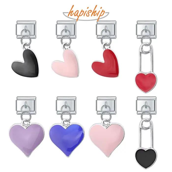 Hapiship mode couleur douce coeur amour trombone charme liens ajustement 9mm en acier inoxydable Bracelet faisant des bijoux en gros DJ424
