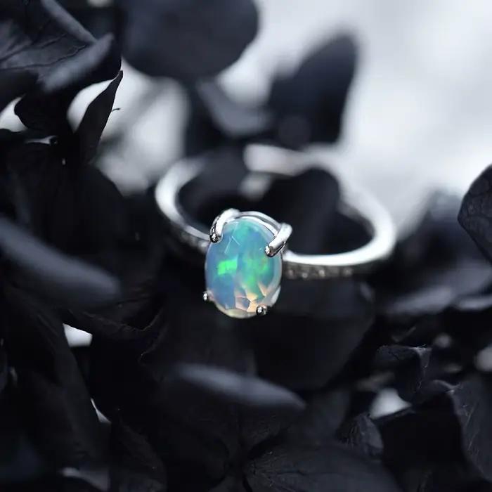 ITSMOS – bague en opale à facettes naturelles, en argent Sterling S925, pavé de CZ, ovale, bijoux délicats, bandes élégantes, cadeau pour femmes