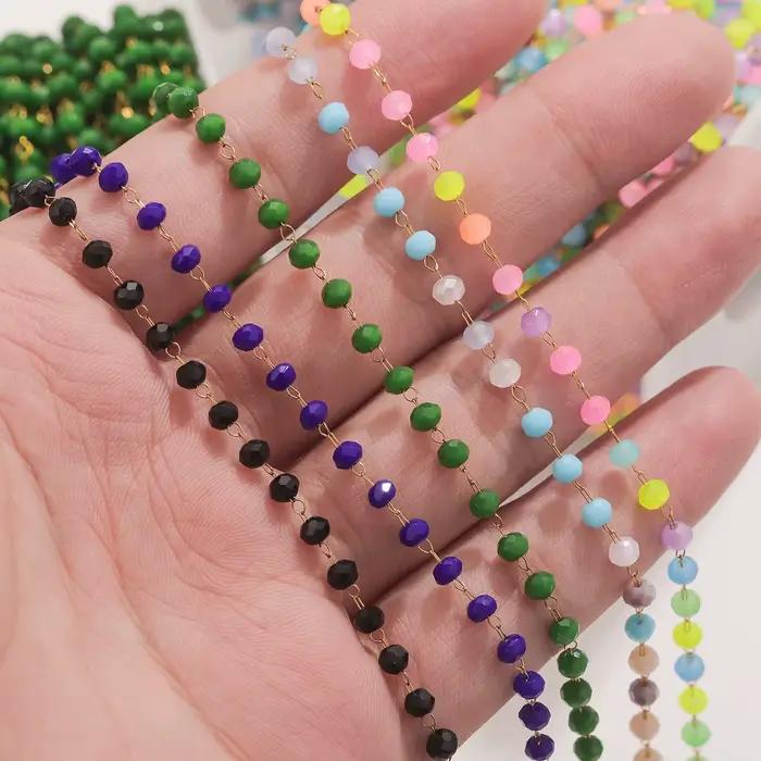 Chaîne en acier inoxydable, pierre de cristal ne se décolore pas, chaînes de perles pour collier, Bracelet, chaîne de pull, fabrication de bijoux, bricolage, vente en gros, 1m